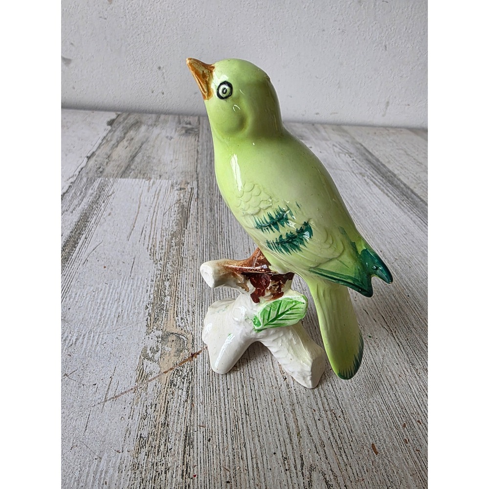 Vintage ceramic Japan green bird statue figurine decor